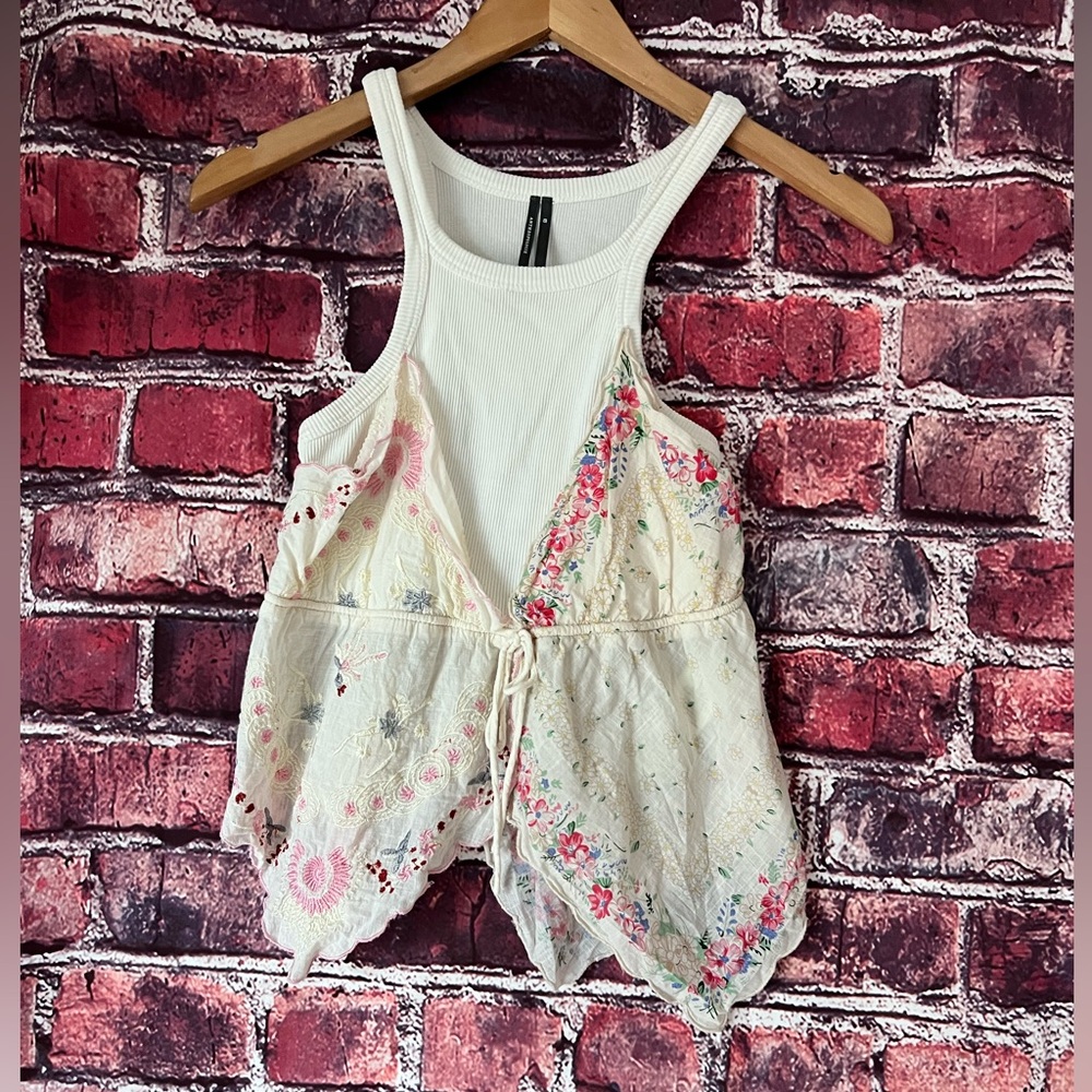 Anthropologie Pieced Scarf Tank - Embroidered Boho Mixed Media Top